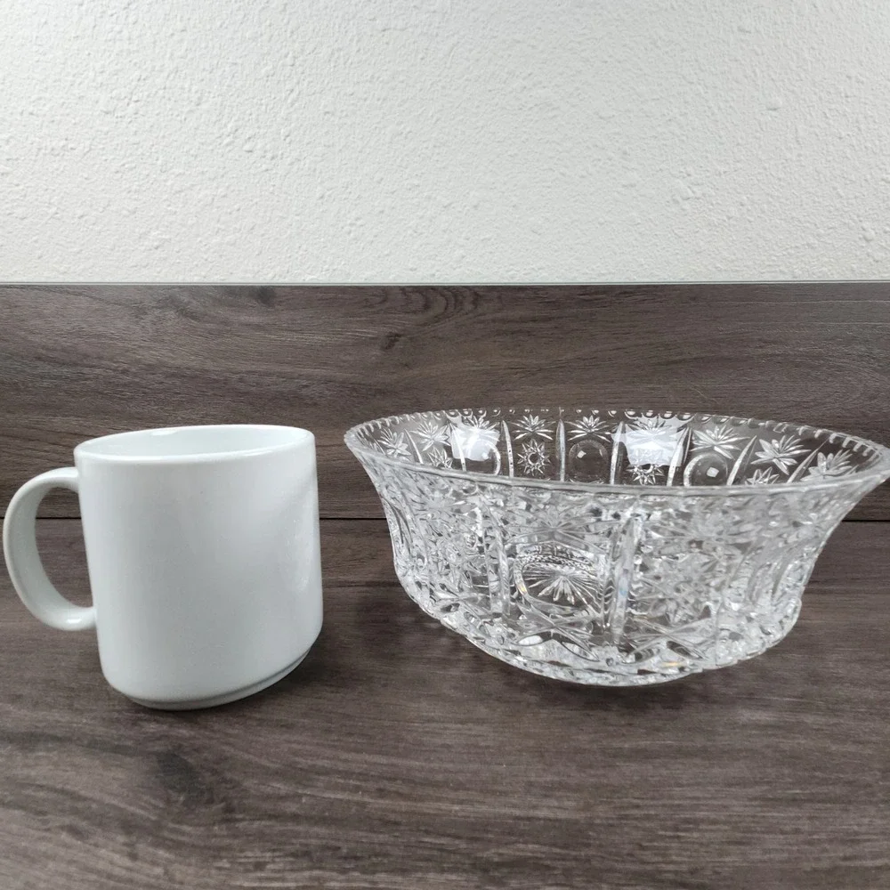 VTG American Brilliant Cut Glass Bowl Hobstar & Starburst 9